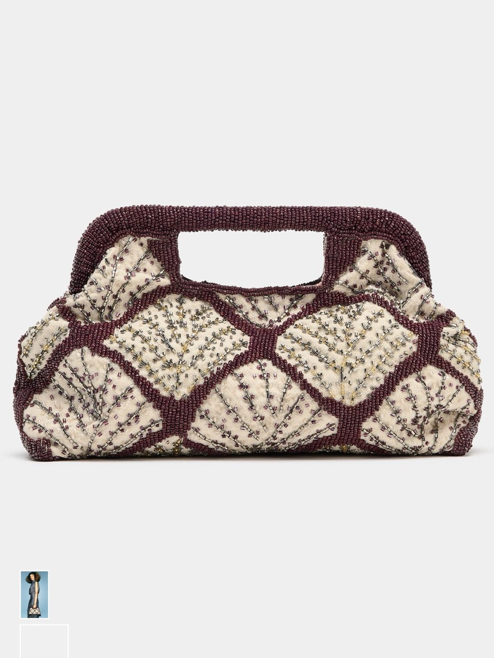 Zara Beaded Shell-Pattern Clutch - Cream & Brown